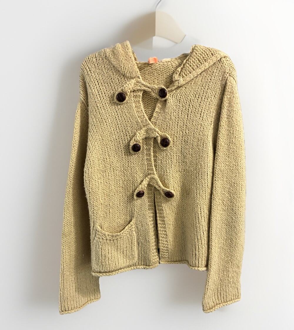 Anthropologie Moth Tan Wool Blend Cardigan Hooded Sweater Women's Size XL